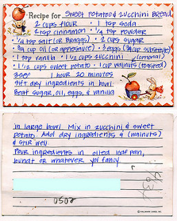 Figure 3: A handwritten recipe for sweet potato & zucchini bread.