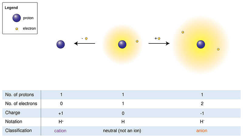 Figure 4: Using the element hydrogen, examples of a cation and anion.